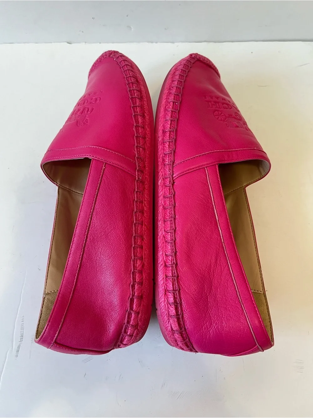 Coach Charlie fuschia Pink Leather debossed logo Espadrille Slip-Ons size 8B